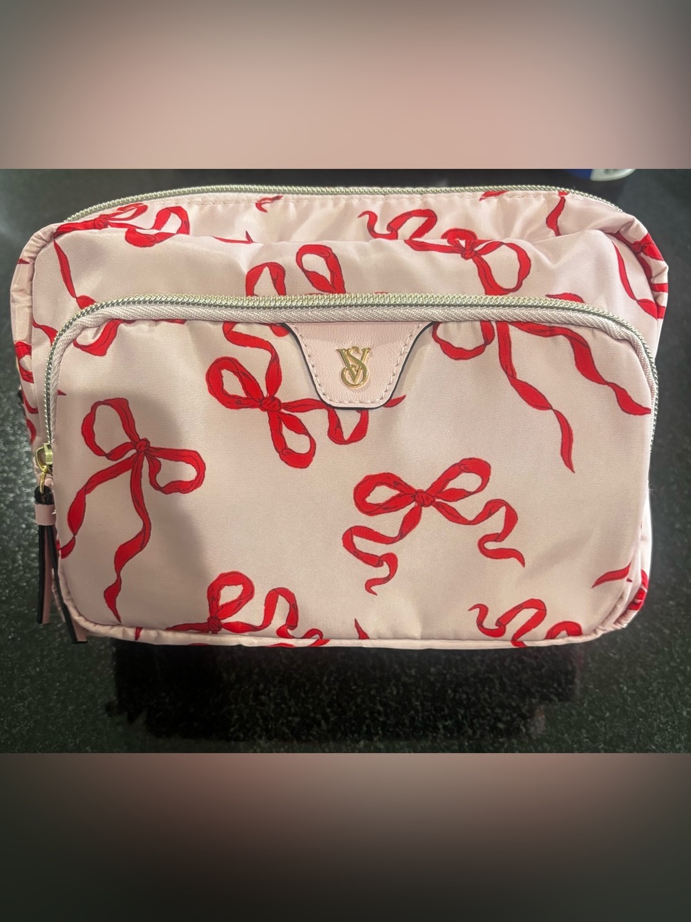 Victoria's Secret Red Bow Print Cosmetic Pouch and toiletry bag